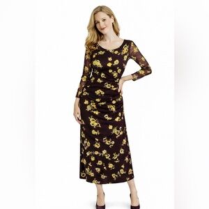 Calvin Klein Purple and Yellow Floral Long Sleeve Dress Size Medium